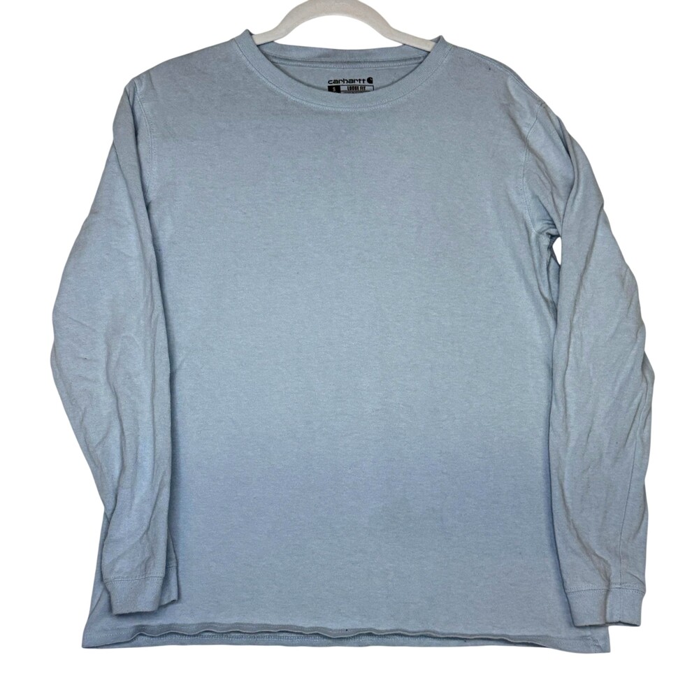 Carhartt Shirt Womens Small Blue Long Sleeve Logo Loose Fit Tee Top Workwear